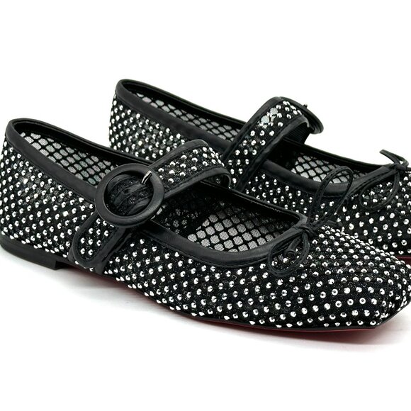 Christian Louboutin MAMASTRAPITINA Strass Crystal Mesh Ballerina Flat Shoes - Picture 11 of 16